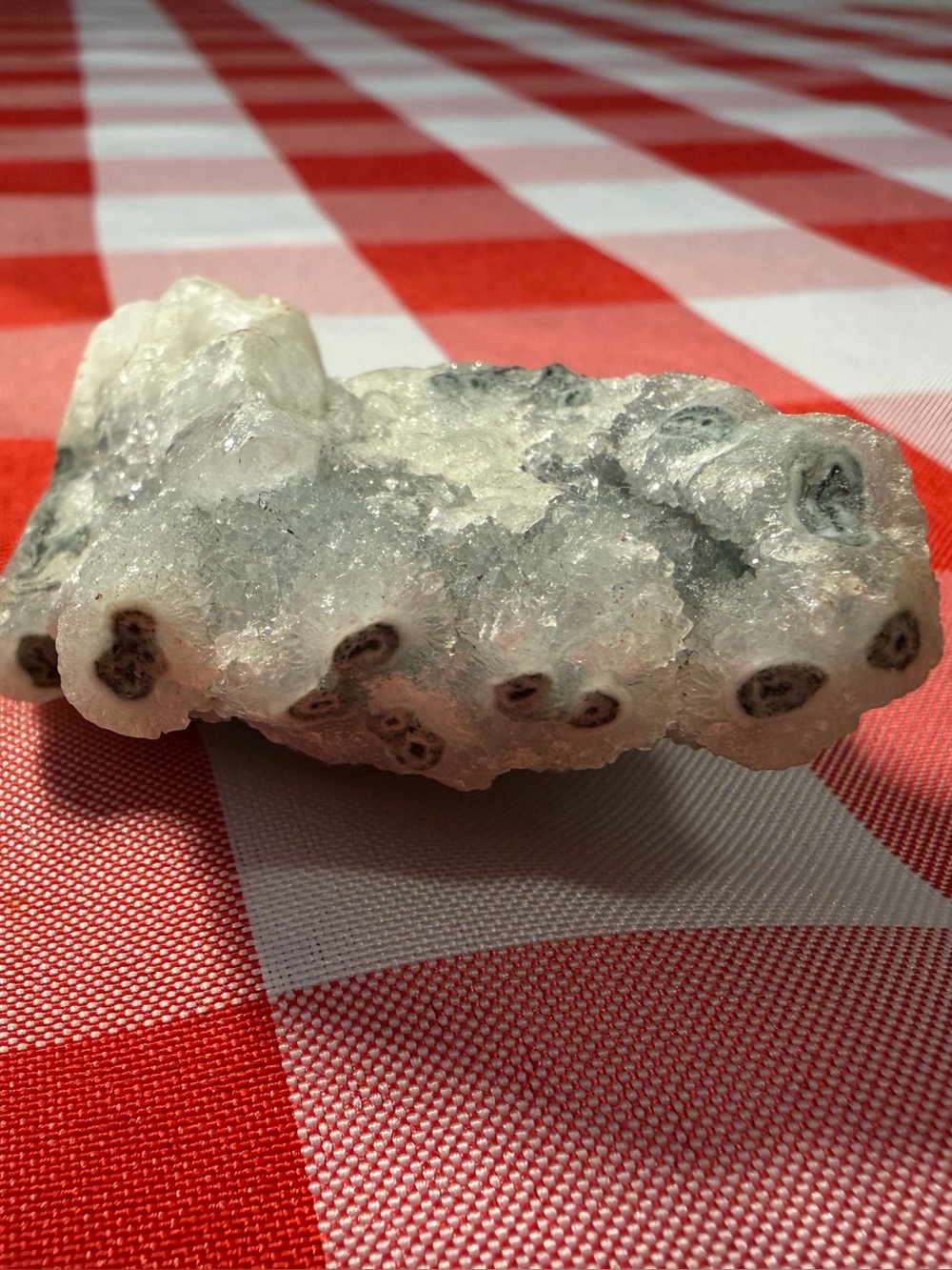 Natural Calcite Crystal Mineral Specimen 2.5” 93g White with Dark Inclusions
